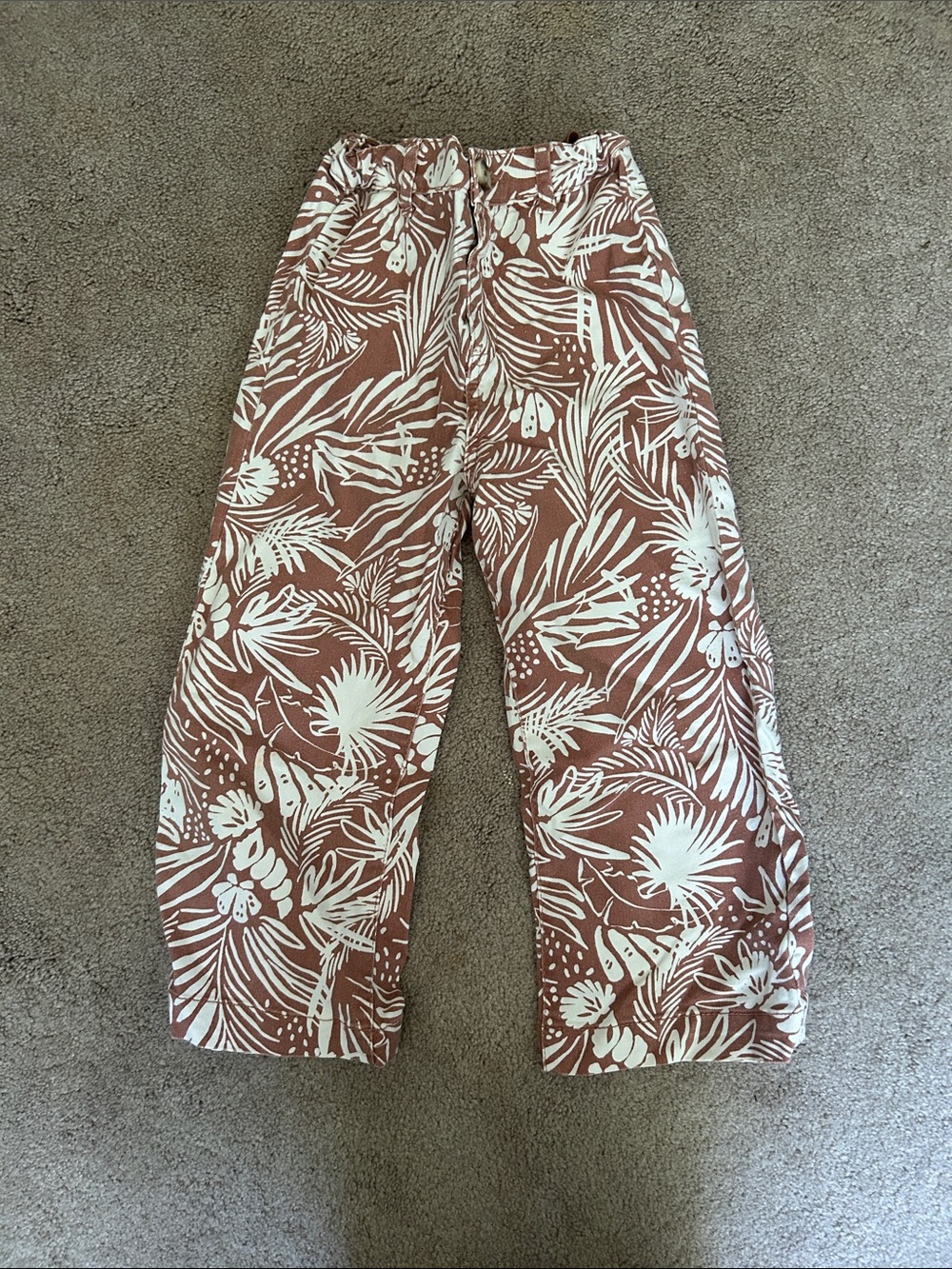 Kids Tropical Print Rust & Cream Pull-On Jeans